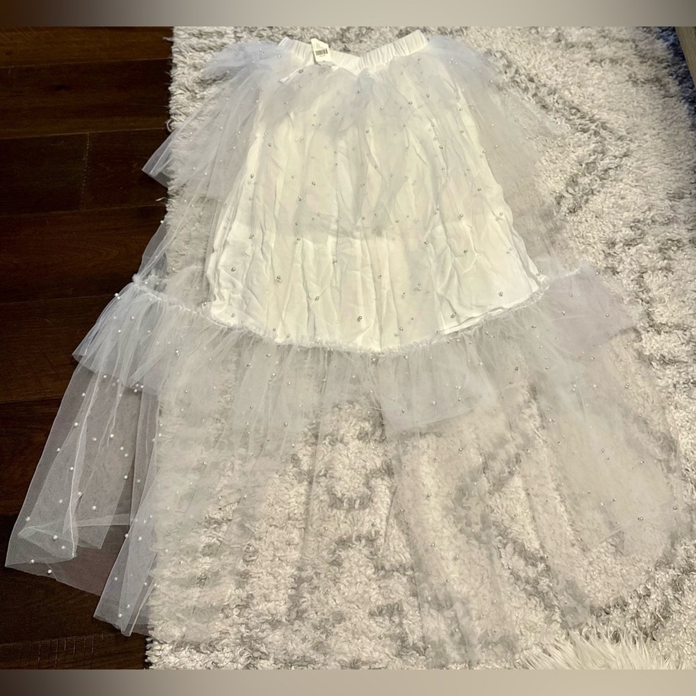 RARE Maeve Tulle & Pearl Embellished Skirt Sheer Ivory NWT XS - Picture 13 of 14